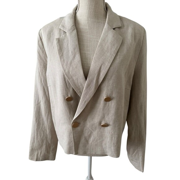 DOLAN Left Coast‎ Pleated-Back Cropped Blazer Gold Buttons Linen Blend Size L - Picture 2 of 8